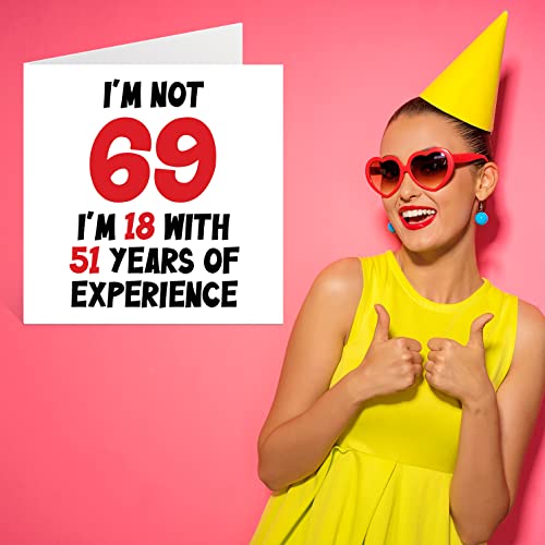 Oferta Flash Tarjeta   cumpleaños número 69 para mujeres y hombres – Not 69 I'm 18 With 51 Years Experience – Divertida tarjeta   felicitación   cumpleaños   69 años para mamá  papá  abuelo  abuela  abuela  abuela  tarjeta   felicitación   broma humorística   145 mm x 145 mm