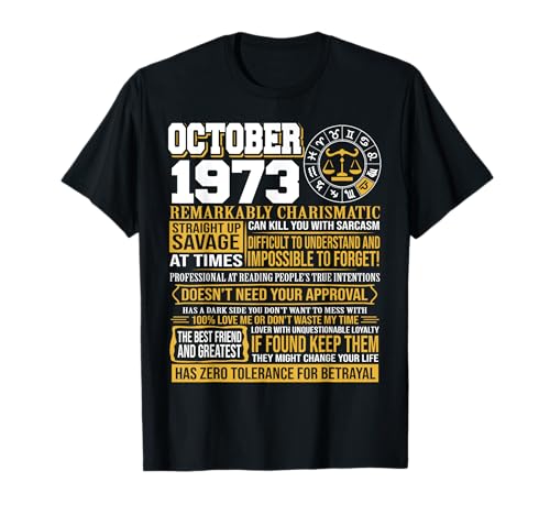 Consigue ahora Regalos cumpleaños octubre – Born Octubre Libra 1973 Funny Camiseta Catálogo Rebajas 2024 | regaloscumple.com