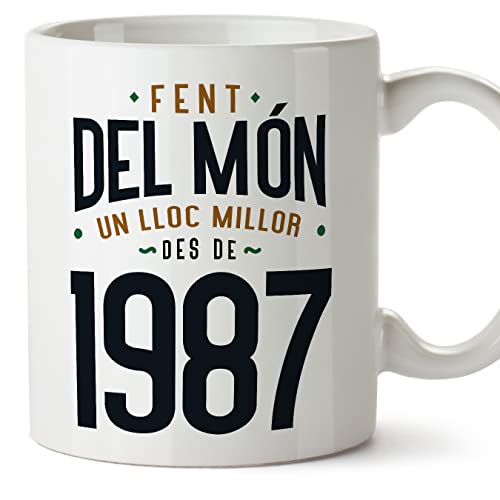 Consigue ahora MUGFFINS Tazas 1987 Cumpleaños - En Catalán - Fent del Món un Lloc Millor - 11 oz / 330 BlackFriday ml - Regalo original y divertido Top Precio 2024 | regaloscumple.com