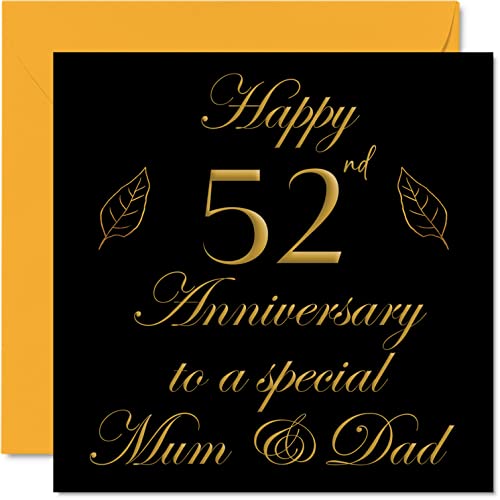 Comprar Tarjeta especial 52 aniversario para papá mamá padres especial mamá y papá tarjetas felicitación BlackFriday 52 aniversario boda hijo hija familia tarjetas felicitación 145 mm x 145 mm para cincuenta segundos aniversarios Rebajas 2025 | regaloscumple.com