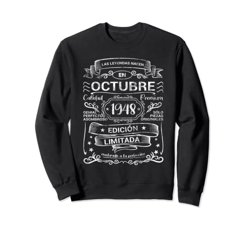 Comprar Las Leyendas Nacen Octubre 1948 Cumpleaños Navidad Hombre Mujer Sudadera Top Precio 2024 | regaloscumple.com