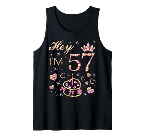 Consigue ahora Vela para tarta cumpleaños número Ideas para regalar 57 Hey I'm 57 mujer 57 años Camiseta sin Mangas Rebajas 2025 | regaloscumple.com