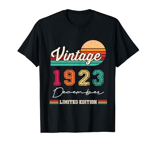Comprar Nacido En Diciembre 1923 Vintage Feliz Cumpleaños 101 Promoción Años Camiseta Ofertas 2024 | regaloscumple.com