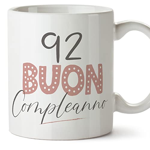 Comprar MUGFFINS Tazas 92 Cumpleaños - En Italiano - Buon compleanno! Rosa - 11 oz BlackFriday / 330 ml - Regalo original y divertido Top Precio 2025 | regaloscumple.com