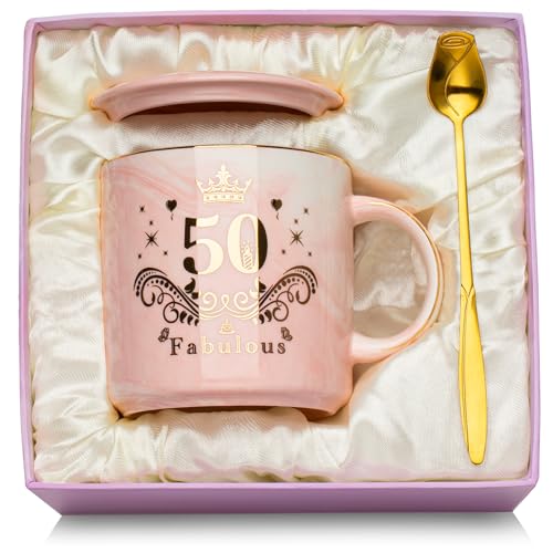 Comprar 50 Cumpleaños Regalo 50 Años Mujer Taza Originales Regalos 50 Cumpleaños Mujer Taza Cerámica Jaspeada Rosa Cumpleaños 50 Años Mujer Regalos Viene con Tapa Cuchara Felicitación y Caja Regalo Rebajas 2024 | regaloscumple.com