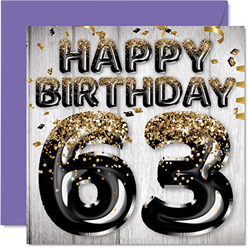 Comprar Tarjeta cumpleaños 63 para hombres globos negros y dorados con purpurina tarjetas feliz cumpleaños para hombre 63 años papá abuelo abuelo tío grande 145 mm x 145 mm sesenta y tres Promoción Ofertas 2025 | regaloscumple.com