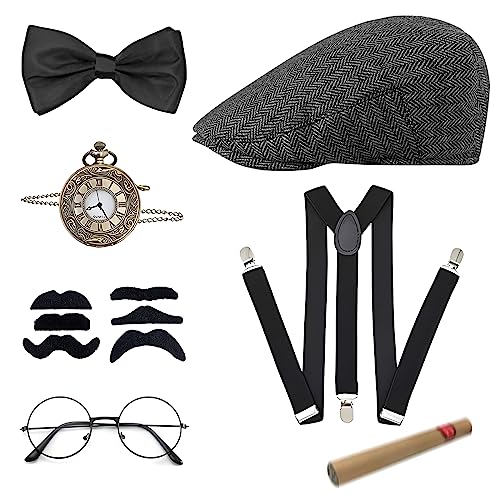 Comprar 1920s Gatsby Accesorios Hombre 7 Piezas Accesorios Disfraz Ideas para regalar Años 20 Disfraz Gatsby con Sombrero Panamá Tirantes Reloj Bolsillo Pajarita Bigote Falso Gafas para Carnaval Mascarada Halloween Top Precio 2024 | regaloscumple.com