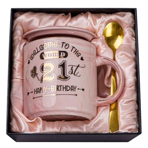 Comprar Regalos cumpleaños 21 para ella regalo feliz cumpleaños regalo para hija nieta niñas hermana mejor amiga mujer adulta sobrina novia bonita taza BlackFriday rosa impresa con oro caja regalo Rebajas 2025 | regaloscumple.com