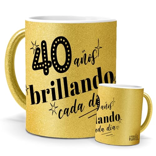 Consigue ahora Tazas Auténticas | 40 Años Brillando Cada Día | Sorpresa 40 Cumpleaños | Mensaje Original | Cerámica Catálogo Purpurina Oro | Tassas Café Té o Infusiones | Tazas Mujer Feliz Cumpleaños | 350 ML Ofertas 2025 | regaloscumple.com