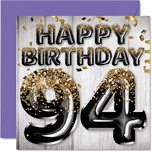 Comprar Tarjeta cumpleaños 94 para hombres globos negros y dorados con purpurina tarjetas feliz cumpleaños para hombre 94 años papá bisabuelo abuelo abuelo abuelo 145 mm x 145 mm Navidad noventa y Top Precio 2024 | regaloscumple.com