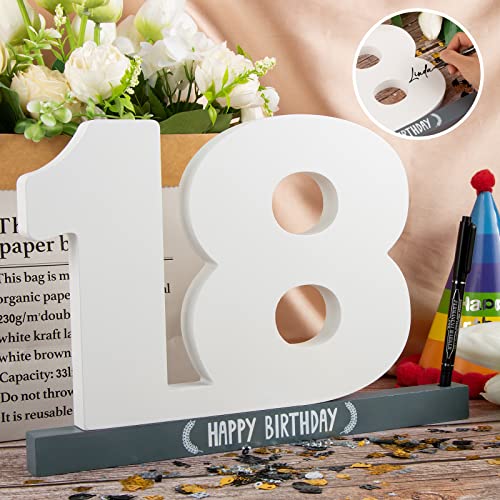 Mejores precios 18 Años Tarjeta Felicitación Madera+Confeti Cumpleaños+Bolígrafo Regalo Decoración Número 18 Happy