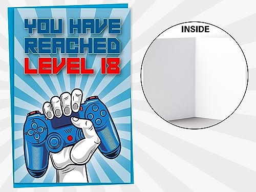 Mejores precios Tarjeta de 18 cumpleaños, You Have Alached Level 18, tarjeta felicitación para niños o niñas dieciocho años, regalo cumpleaños hijo hija adolescente, nieto, nieta, azul