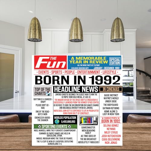 Mejores precios Tarjetas   cumpleaños número 32 para hombres y mujeres  periódico nacido en 1992  tarjeta   feliz cumpleaños 32 para hermano  hermana  amigos  vintage  retro  en 1992  145 mm x 145 mm  tarjetas