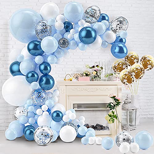 Consigue ahora Guirnalda Decorativa para Cumpleaños Kit Cumpleaños Guirnalda Globos 112 piezas Diseño Macaron Metal Azul Blanco Oro Plata Confeti Globos para Niño Cumpleaño Fiesta Decoración Arco Rebajas 2024 | regaloscumple.com