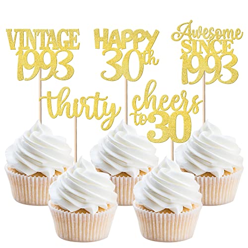 Comprar 30 adornos vintage Navidad 1993 para cupcakes diseño since 1993 para 30 cumpleaños bodas fiestas decoración para tartas color dorado Top Precio 2024 | regaloscumple.com