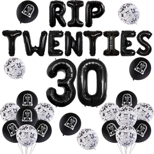 Comprar Jollyboom Decoraciones Regalos cumpleaños número 30 color negro Rip Twenties para mujeres y hombres globos negros a mis años 20 globos aluminio la muerte 30 para él ella divertida fiesta Top Precio 2025 | regaloscumple.com