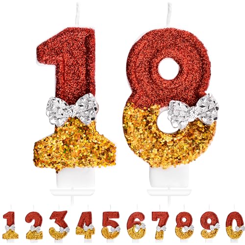 Comprar Remione Velas Cumpleaños Numero 18 año Vela di Cumpleaños Divertidas Originales 3D Rosso e Oro con Fiocco Argento per Cumpleaños Regalos Torta Aniversario RM037 Numero 18 Ofertas 2024 | regaloscumple.com