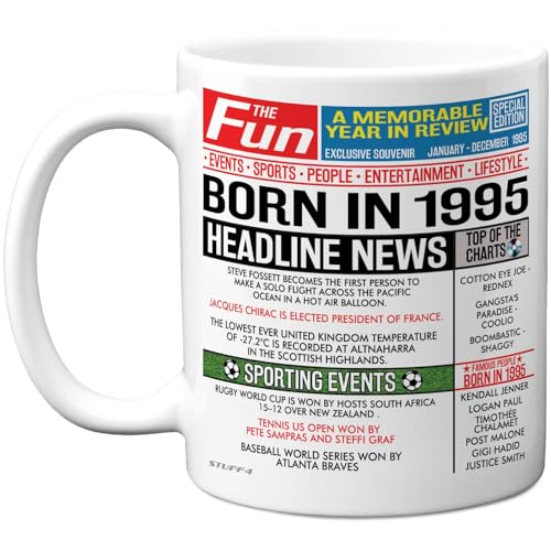 Comprar Stuff4 Taza café cerámica 30 cumpleaños para hombres y mujeres con texto en inglés "Born in 1995" Promoción (nacido en 1995) 30 cumpleaños regalo feliz cumpleaños para hijo hija primo vintage Ofertas 2025 | regaloscumple.com