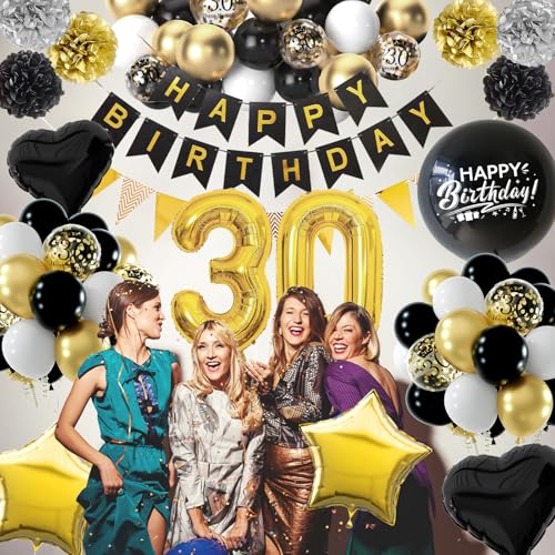 Ofertas de última hora Fiesta Oro Negro 30er Globos cumpleaños,Decoraciones 30 Cumpleaños Hombres y Mujeres,Negro