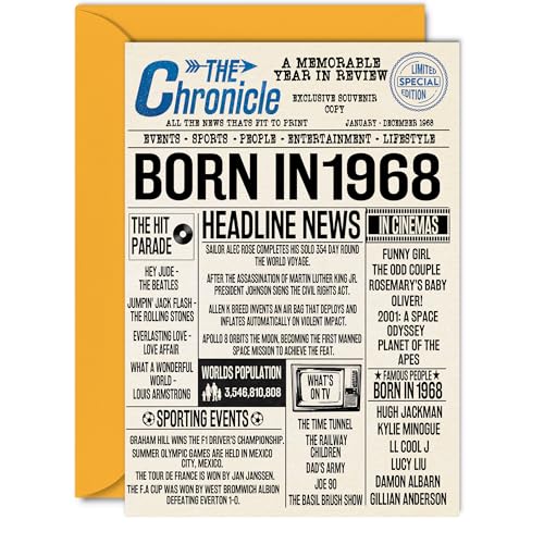 Oferta Tarjetas número mujeres hombres, nacido 1968, feliz cumpleaños mamá, tío, retro, 1968, x pulgadas, x pulgadas,