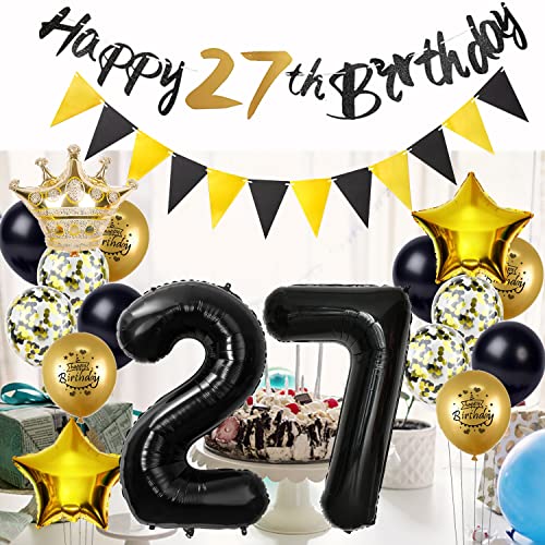 Ofertas de última hora Globo cumpleaños hombre negro/oro,Deco 27 hombre cumpleaños 27 hombre Happy birthday deco cumpleaños