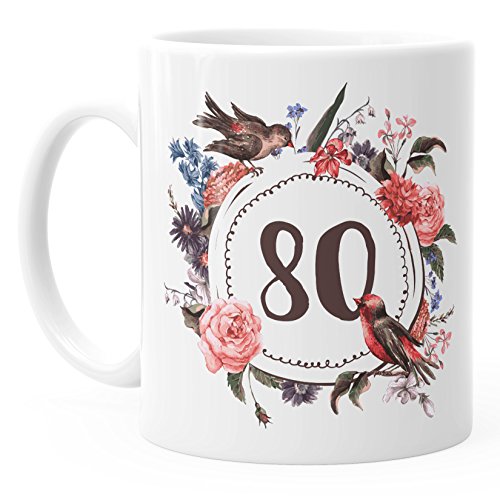 Dónde comprar en España MoonWorks Taza de cumpleaños 80 ochenta regalo taza café flores corona blanca unisize
