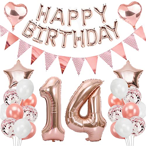 Consigue ahora Ouceanwin 14 Cumpleaños Decoraciones Oro Rosa Globos Numeros Gigante 14 Bandera Ideas para regalar Globos Happy Birthday Globos Confeti 14 años Fiesta Cumpleaños Kit para Niñas y Mujeres Ofertas 2023 | regaloscumple.com
