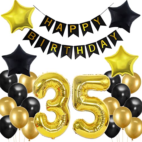 Comprar Decoración cumpleaños 35 cumpleaños decoración Regalos 35 cumpleaños negro y oro decoración cumpleaños 35 años para hombres y jóvenes decoración cumpleaños 35 años globos fiesta 35 años Ofertas 2024 | regaloscumple.com