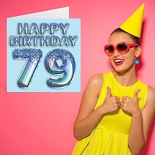 Ofertas Stuff4 Tarjeta   cumpleaños número 79 para hombre  globo   fiesta con purpurina azul  tarjetas   feliz cumpleaños para hombre   79 años  bisabuelo  abuelo  papá  abuela  regalo   tarjetas