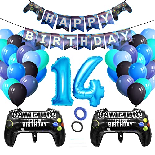 Comprar Globos para decoración cumpleaños niño 14 años Techextra videojuegos fiesta cumpleaños Promoción juego con pancarta Happy Birthday para 14 años globos para niños 14 años Top Precio 2023 | regaloscumple.com