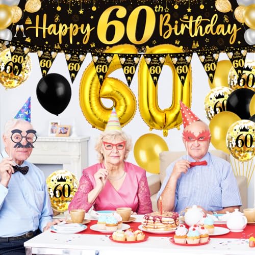 Dónde comprar en España Negro, Pancarta 60 cumpleaños, Globos 60 Cumpleaños, Pancarta Triángulo Happy Bithday