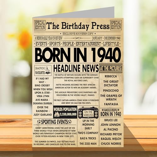 Ofertas de última hora 84 mujeres y hombres nacidos en 1940, periódico, tarjeta cumpleaños número