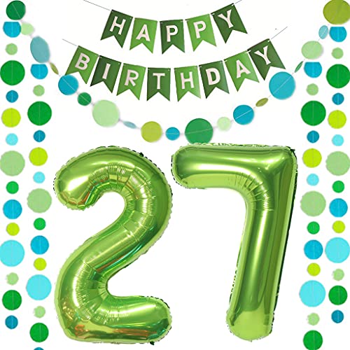 Consigue ahora 2 globos con el número 27 verde + guirnalda cumpleaños + guirnalda verde para 27 cumpleaños decoración para hombres y mujeres 27 años 27 globos Catálogo cumpleaños Ofertas 2024 | regaloscumple.com