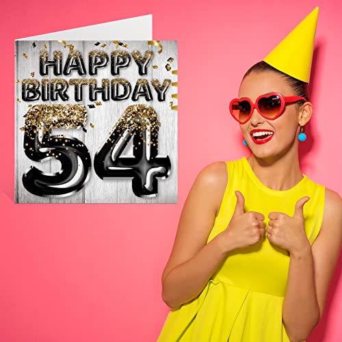 Oferta Flash Tarjeta   cumpleaños 54 para hombres  globos negros y dorados con purpurina  tarjetas   feliz cumpleaños para hombre   54 años  papá  abuelo  abuelo  tío grande  145 mm x 145 mm  cincuenta y cuatro