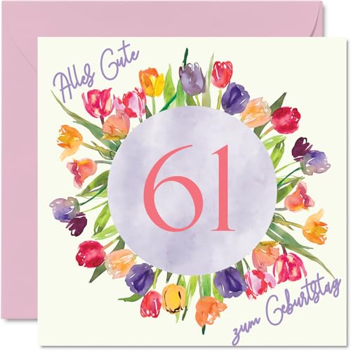 Consigue ahora 61. Tarjeta cumpleaños para mujer - Acuarela Tulipanes Flores Ramo - Tarjetas cumpleaños para 61 BlackFriday años mujer mamá abuela tía 145 mm sesenta y uno sesenta y uno tarjetas felicitación Top Precio 2024 | regaloscumple.com