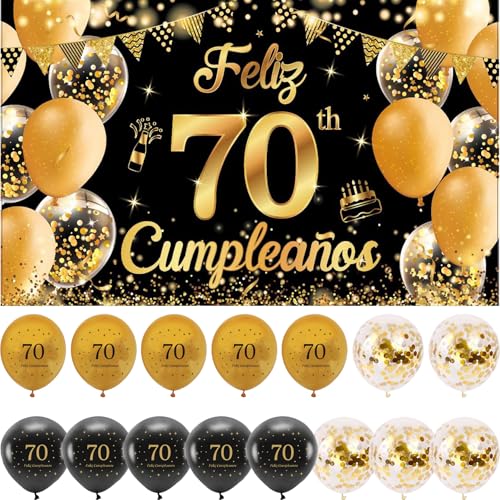 Comprar (1+15) Decoración para Cumpleaños 70 Escrita en Español 1 Pancarta Feliz Cumpleños 70 Catálogo Decoración 70 Años Negro Oro Happy Bithday Fondo Cartel con15 Globos para Cumpleaños Adornos Kit para Cumpleaños … Rebajas 2023 | regaloscumple.com