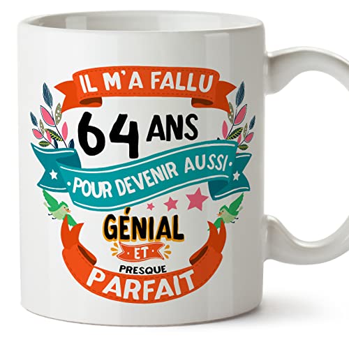 Comprar MUGFFINS Ideas para regalar Tazas 64 Cumpleaños - En Francés - Il m'a fallu 64 ans pour devenir aussi geniale - 11 oz - Regalo original y divertido Top Precio 2025 | regaloscumple.com