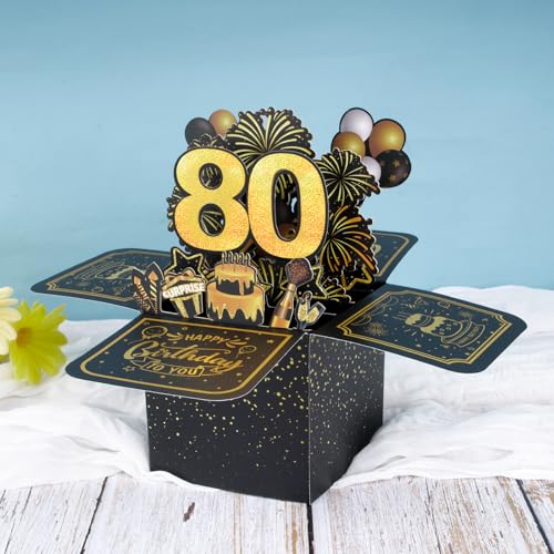 Comprar en Amazon BOFUNX Tarjeta de Felicitación Cumpleaños de 80 Años Pop Up
