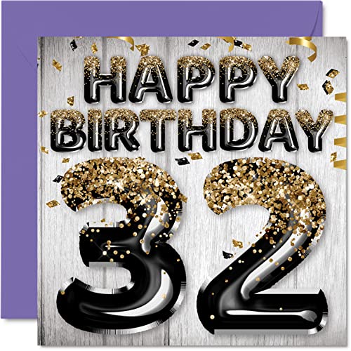 Comprar Tarjeta cumpleaños número 32 para hombres globos negros y dorados con purpurina tarjetas Ideas para regalar feliz cumpleaños para hombre 32 años amigo hermano papá tío 145 mm x 145 mm 32 tarjetas Ofertas 2024 | regaloscumple.com