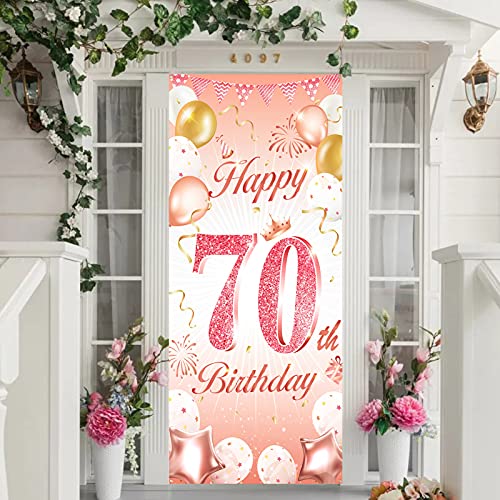 Comprar en Amazon DPKOW Rosa Años Decoración Oro Pancarta 70 Puerta Decoración, 70 Cumpleaños Jardín 185 90cm