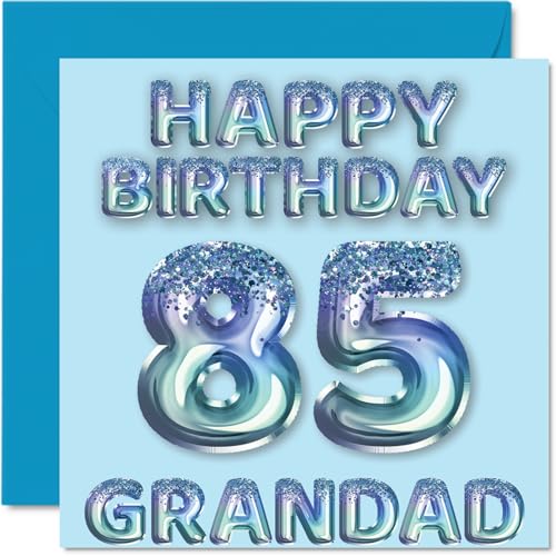 Comprar Tarjeta cumpleaños número 85 para abuelo globos fiesta con purpurina azul tarjetas feliz cumpleaños para abuelo 85 años parte nieto y nieta tarjetas felicitación BlackFriday cumpleaños Top Precio 2025 | regaloscumple.com