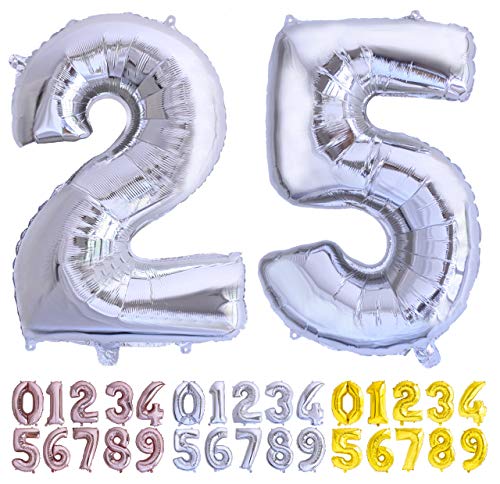 Consigue ahora Globo numero 25 o 52 plata. Globos Gigante números 2 5 fiestas cumpleaños decoración fiesta aniversario boda tamaño Navidad grande 70 cm con accesorio para inflar aire o helio Rebajas 2024 | regaloscumple.com