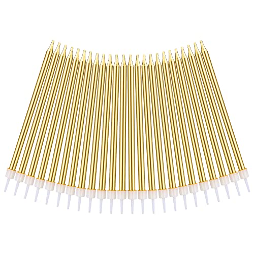 Comprar URAQT Vela Promoción Cumpleaños 24 Piezas Velas Pastel Velas Metálicas para Cupcakes en Soportes Velas Doradas Largas y Finas para Cumpleaños Bodas Fiesta Decoración 13cm Top Precio 2023 | regaloscumple.com