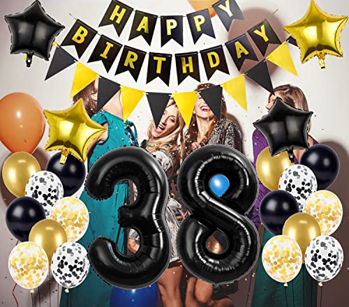 Mejores precios Decoración globos 38 cumpleaños hombre Mujer Dorados Negros 38 Años Decoracion Cumpleaños tarta 38 Años Decoracion Cumpleaños hombre  Deco topper tarta 38 Cumpleaños globo 38 años cumpleaños hombre