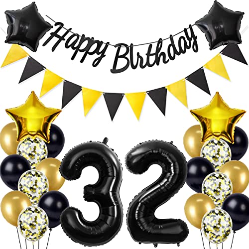 Comprar Globos aire negro/oro decoración 32 cumpleaños para hombre y mujer decoración cumpleaños 32 años globos 32 Promoción años decoración Rebajas 2025 | regaloscumple.com