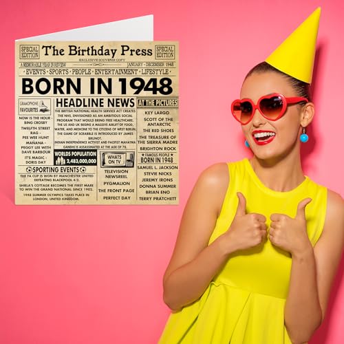Dónde comprar en España Tarjetas de cumpleaños número 76 para hombres y mujeres – Born In 1948 Newspaper Tarjeta feliz abuelo, abuela, vintage, retro en 1948, 145 mm x mm,
