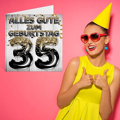 Ofertas Stuff4 35. Tarjeta   cumpleaños para hombres – Globos con purpurina negra y dorada  tarjetas   felicitación   cumpleaños para hombre   35 años  hijo  hermano  tío  145 mm  treinta y cinco