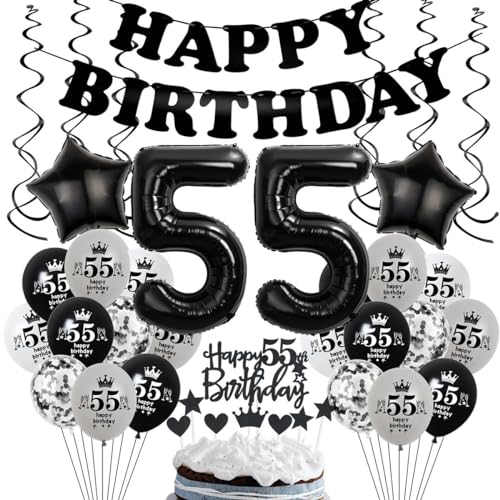 Comprar Decoración 55 Cumpleaños Hombre Promoción y Mujer - Globos Negro y Gris - Fiesta 55 Años Top Precio 2025 | regaloscumple.com