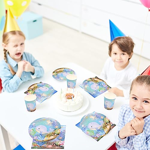 Mejores precios Juego   vajilla   fiesta  juego   vajilla   80 piezas   papel   diseño   ballena azul  10 platos   postre  20 tazas  20 pajitas y 20 servilletas para fiestas  cumpleaños  bodas  aniversarios