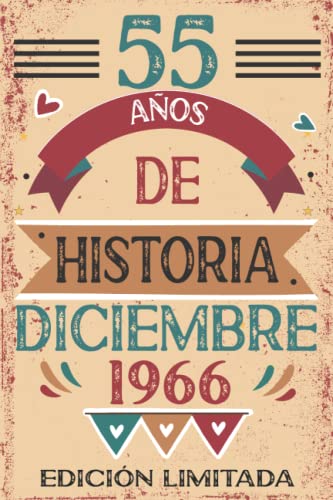 Consigue ahora 55 Años De Historia Diciembre 1966: 55 años. Regalos Libro visitas cuaderno 110 páginas felicitaciones idea regalo regalo Para la esposa novia mujer La madre Ofertas 2025 | regaloscumple.com
